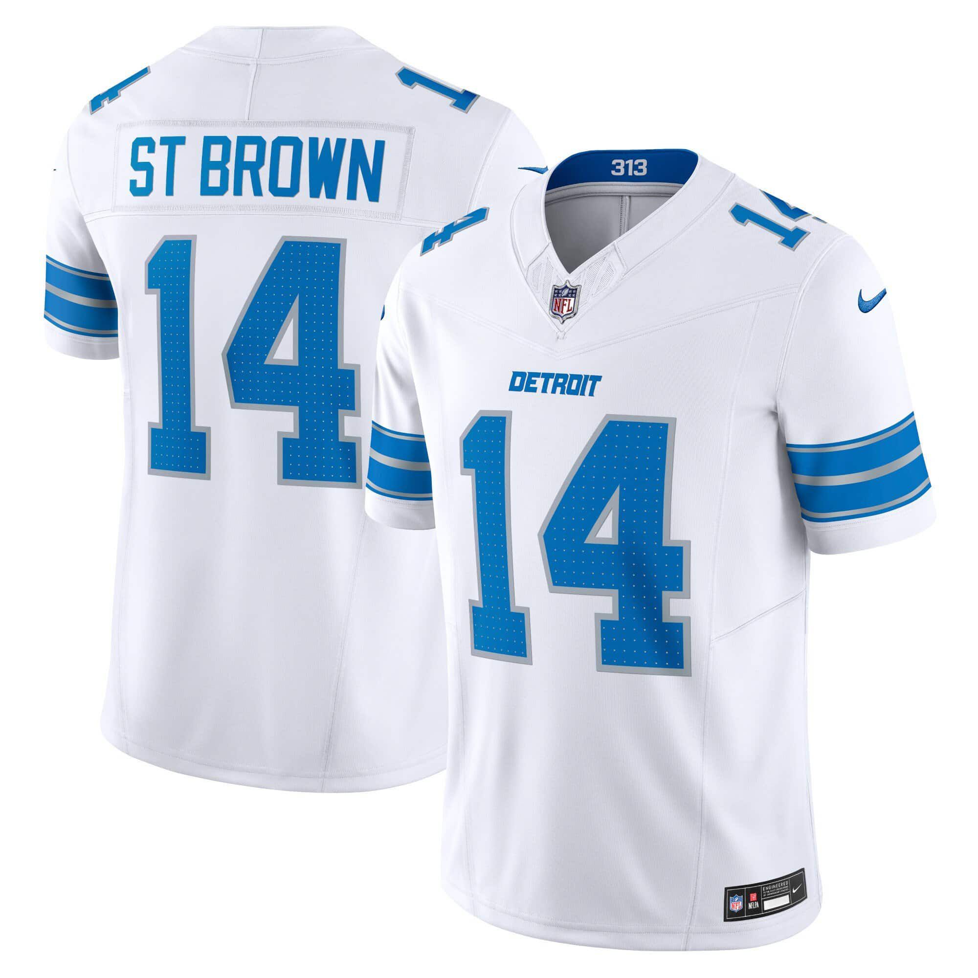 Men Detroit Lions #14 ST Brown White 2024 Nike Vapor Limited NFL Jersey